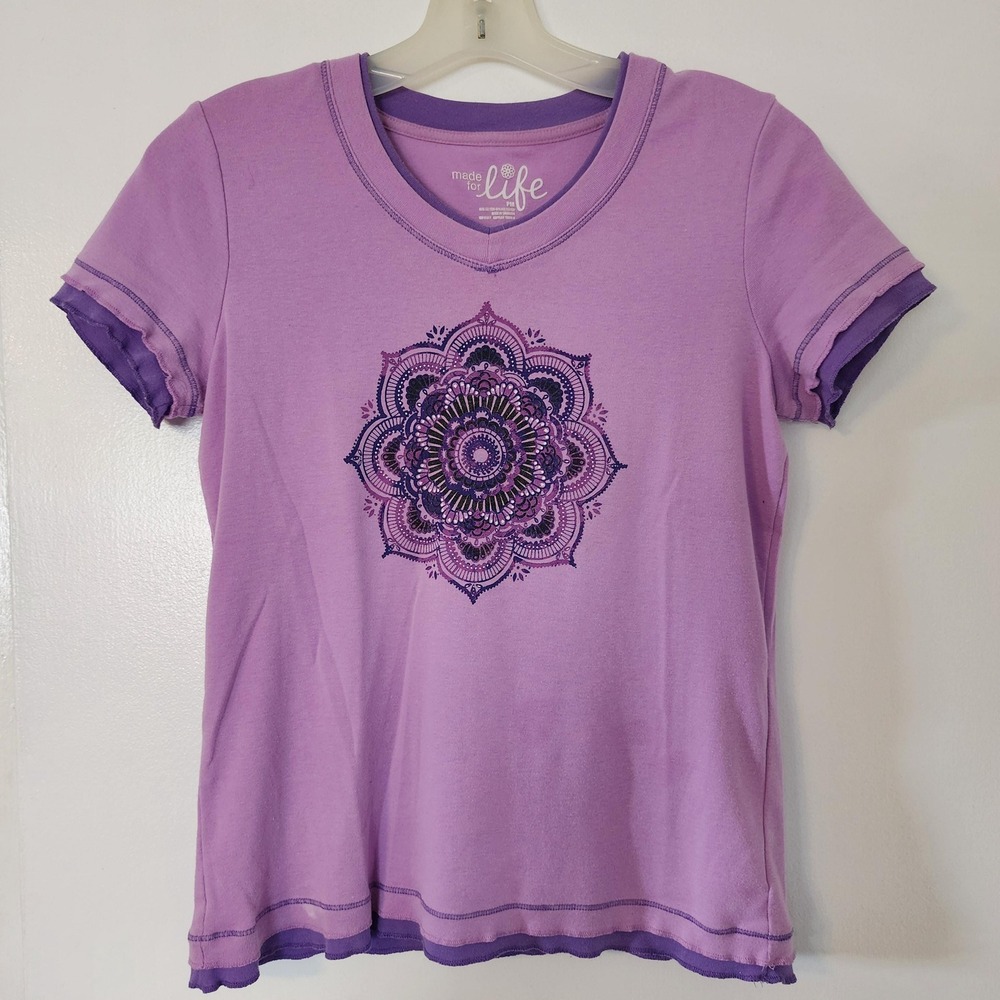 PM Life Brand Lavender Short‎ Sleeve Graphic Tee, Size Petite Medium
